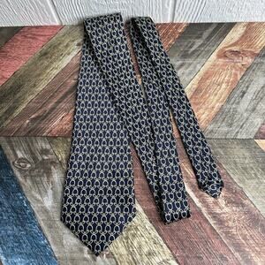 Rene Chagal Handmade Mens Neck Tie Black Gold Link